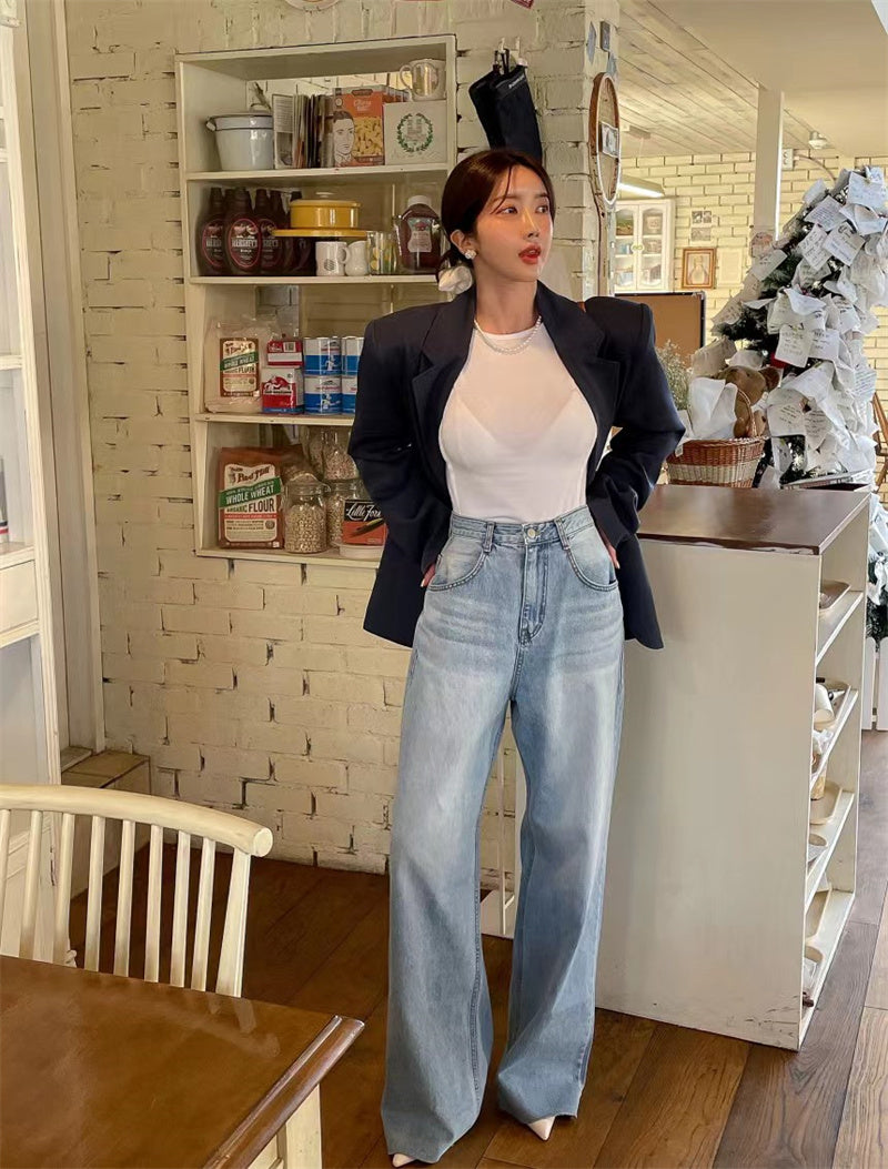 レディースバックハートストレートデニムパンツ