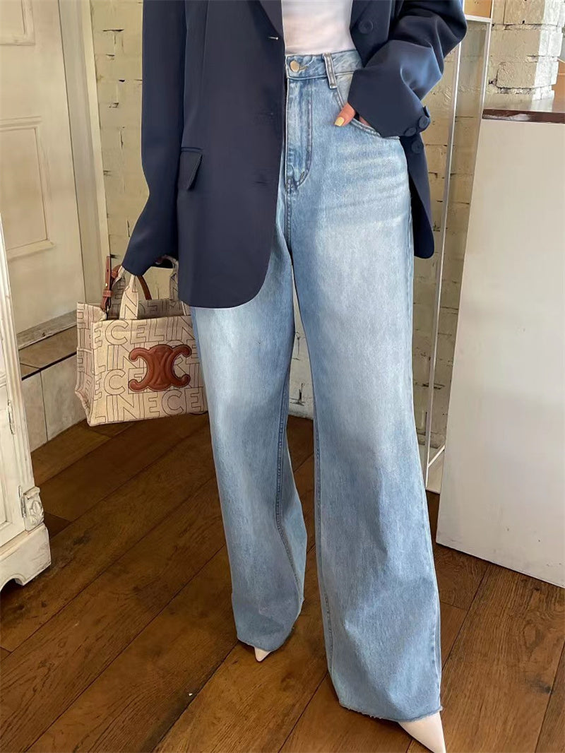 レディースバックハートストレートデニムパンツ