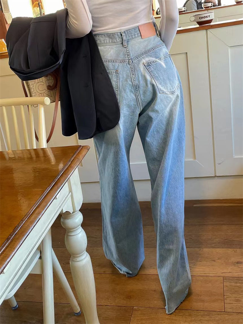 レディースバックハートストレートデニムパンツ