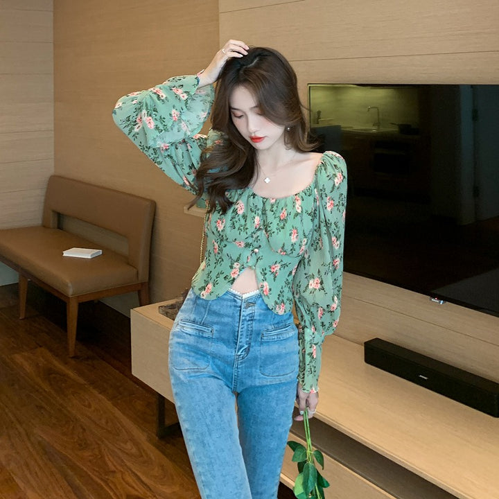 シフォン長袖トップス☆/A[【10P28Sep16】コスプレ・ランジェリー・フェイクレザー・タイト・キャミ・タンク・フレア・ローライズ・見せブ : SHYPYG 長袖ブラウスプリントシフォンブラウス